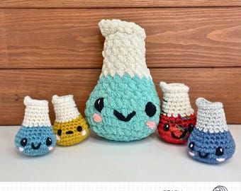 Amigurumi Beaker Buddy- kawaii face, crochet, lab supplies, science, handmade