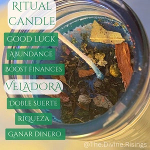 Manifestation candle| Money ritual candle| Veladora Doble Suerte| Ven Dinero| Dressed 7 day candle|Money Magnet| Attract Abundance| Éxito