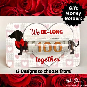 Looking for a fun way to give cash? This Dachshund Money Holder Card is sure to delight any dog lover! Available in 12 clever designs, each card includes  a clear plastic dome to hold rolled-up bills with an adhesive sticker to secure it in place. The card makes a fun and easy stocking stuffer. 

Dachshund Money Holder, Wiener Dog Cash Gift Card, Valentine Card