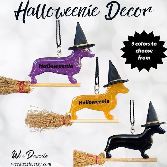 Dachshund Halloween Witch Ornament, Halloweenie Home Decor, Handmade Epoxy  Resin Wiener Dog Tree Ornament Decoration, Doxie Necklace Costume