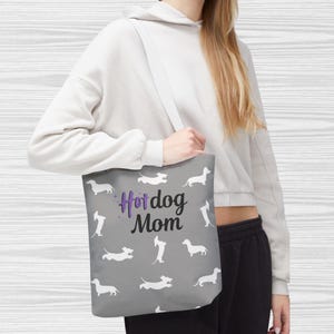 Dachshund Dog Mom Tote Bag, HotDog Mom Gift, Wiener Dog Lover Shoulder Bag, Cute Doxie Mom Handbag, Mothers Day Gift, Reusable Shopping Bag