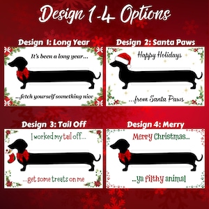 Dachshund Money Holder Cards Design 1-4: Looking for a fun way to give cash? This Dachshund Money Holder Card is sure to delight any dog lover! Available in 12 clever designs, each card includes  a clear plastic dome to hold rolled-up bills with an adhesive sticker to secure it in place. The card makes a fun and easy stocking stuffer. 

Dachshund Money Holder, Wiener Dog Cash Gift Card, Holiday Stocking Stuffer, Christmas Card or ornament