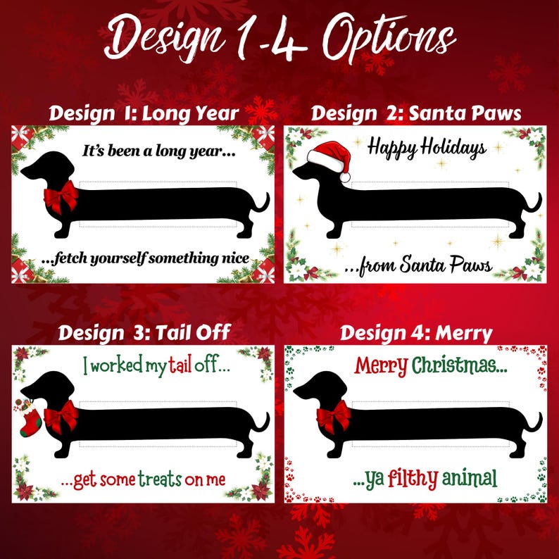 Dachshund Money Holder Cards Design 1-4: Looking for a fun way to give cash? This Dachshund Money Holder Card is sure to delight any dog lover! Available in 12 clever designs, each card includes  a clear plastic dome to hold rolled-up bills with an adhesive sticker to secure it in place. The card makes a fun and easy stocking stuffer. 

Dachshund Money Holder, Wiener Dog Cash Gift Card, Holiday Stocking Stuffer, Christmas Card or ornament