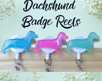 Dachshund Badge Reel, Handmade Epoxy Resin Wiener Dog Gift, Retractable Office Badge Holder, Doxie Work ID Clip, Cute Badge Reel for Nurse