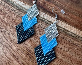 Blue Ombré Seed Bead Earrings Handwoven Beaded Earrings Miyuki Delica Seed Bead Earrings Lightweight Earrings Gift for Her