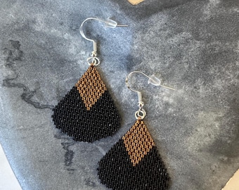 Black and Copper Seed Bead Earrings Handwoven Beaded Earrings Miyuki Delica Seed Bead Earrings Lightweight Earrings Gift for Her
