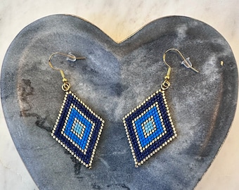 Blue Seed Bead Earrings Handwoven Beaded Earrings Miyuki Delica Seed Bead Earrings Lightweight Earrings Gift for Her