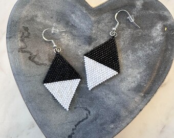 Black and White Seed Bead Earrings Handwoven Beaded Earrings Miyuki Delica Seed Bead Earrings Lightweight Earrings Gift for Her