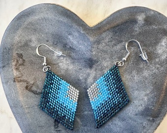 Blue Ombré Seed Bead Earrings Handwoven Beaded Earrings Miyuki Delica Seed Bead Earrings Lightweight Earrings Gift for Her