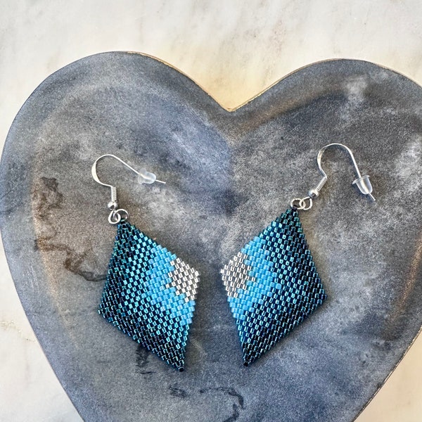 Blue Ombré Seed Bead Earrings Handwoven Beaded Earrings Miyuki Delica Seed Bead Earrings Lightweight Earrings Gift for Her