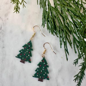 Christmas Tree Seed Bead Earrings Handwoven Beaded Earrings Miyuki Delica Seed Bead Earrings Lightweight Earrings Gift for Her Holiday