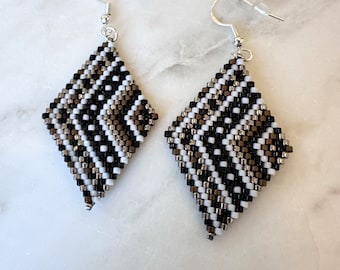 Black Colored Seed Bead Earrings Handwoven Beaded Earrings Miyuki Delica Seed Bead Earrings Lightweight Earrings Gift for Her