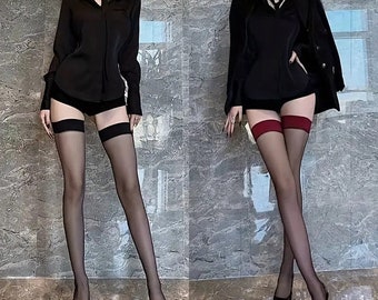 Lace Mesh Thigh High Stockings, Smooth Sheer Over The Knee Socks, Women's Stockings & Hosiery