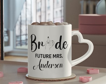 Custom Future Mrs. Mug – Engagement Gift, Heart Handle