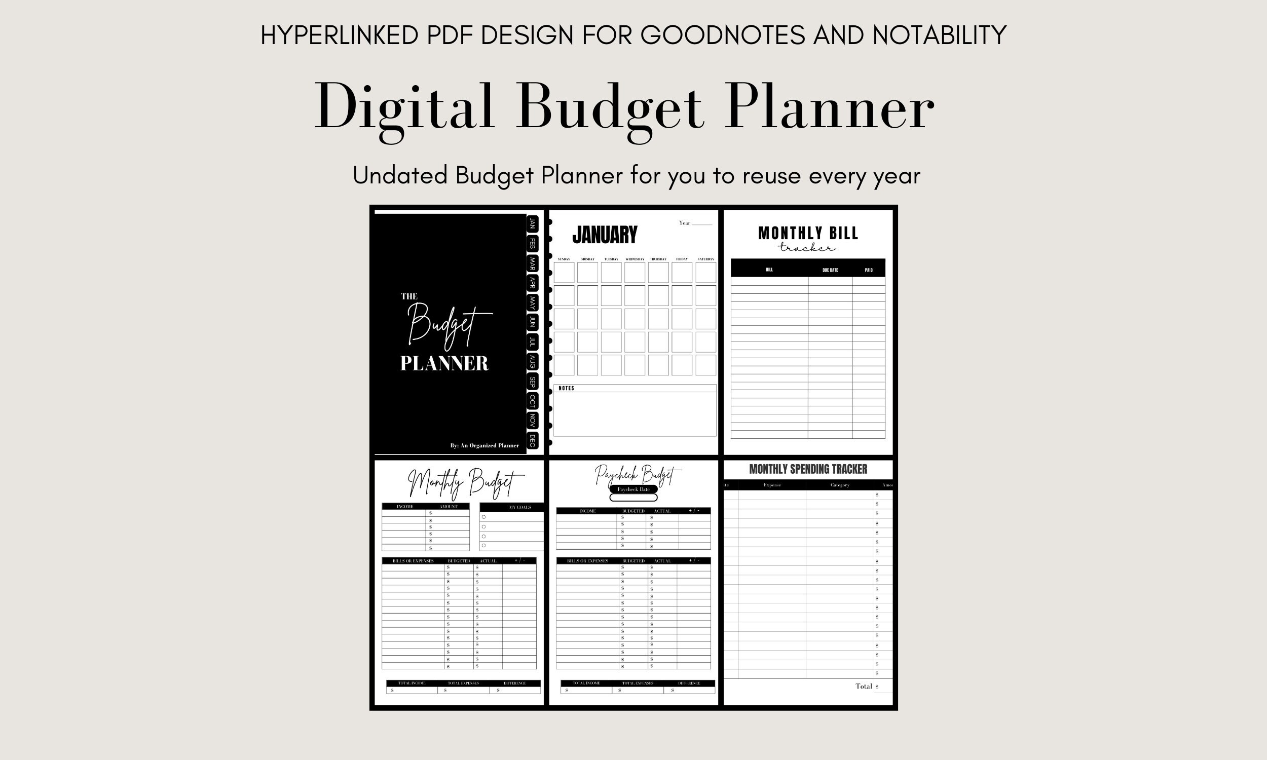 2024 Undated Digital Budget Planner for Goodnotes, Notability