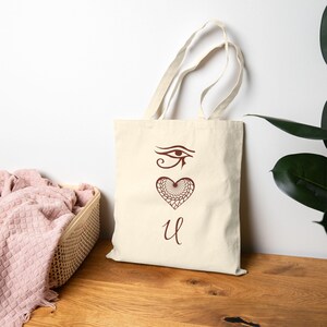 Eye Heart Cotton Canvas Tote Bag, Eco-Friendly Shopping Bag, Gift for Her, Love Tote, Sustainable Style, Minimalist Design