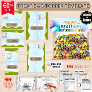 Treat Bag Toppers Template Bundle,party Favor Bag Template,custom Party ...