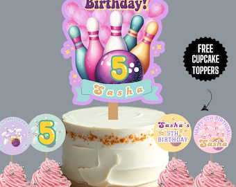 Bowling Party Cake Topper, Bowling Personalized Face Cupcake Toppers, Custom Cake Topper Name, Birthday Bowling, Cupcake Toppers, BL1