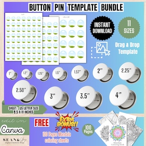 Editable Button Pin Template Bundle, Badge Template, Canva Button Badges, Custom Badges, Instant Download, Circle Labels, BT1