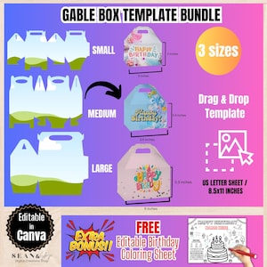 Giebel Box Vorlage, Box-Vorlage, Giebel Boxen Partygeschenke, Geburtstagsboxen, DIY Box, Leckerlibeutel Party Favor, Geschenkbox Vorlage, BT1