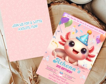 Axolotl Birthday Invitation, Under The Sea Birthday Invitation, Editable Kawaii Axolotl, Cute Axolotl, Editable Canva Templates, AX