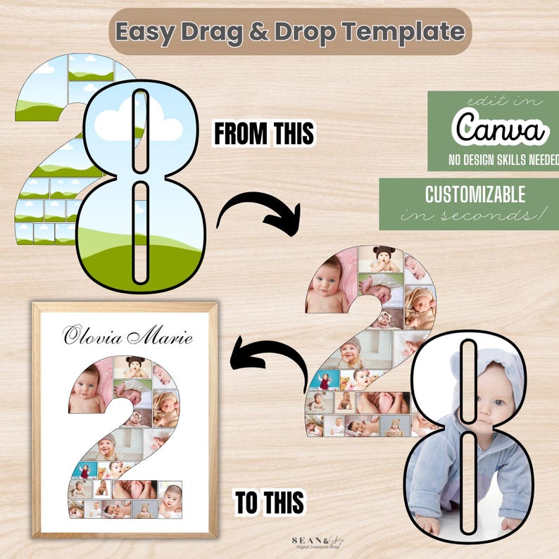Number Photo Collage Template, Drag & Drop Canva (digital Download) - Etsy