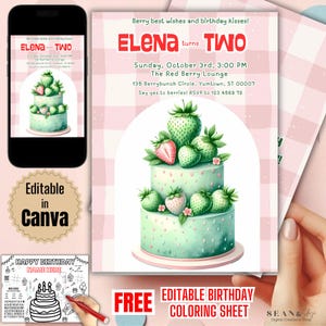 Strawberry Birthday Invitation: Berry Sweet Theme (Editable Canva Template)