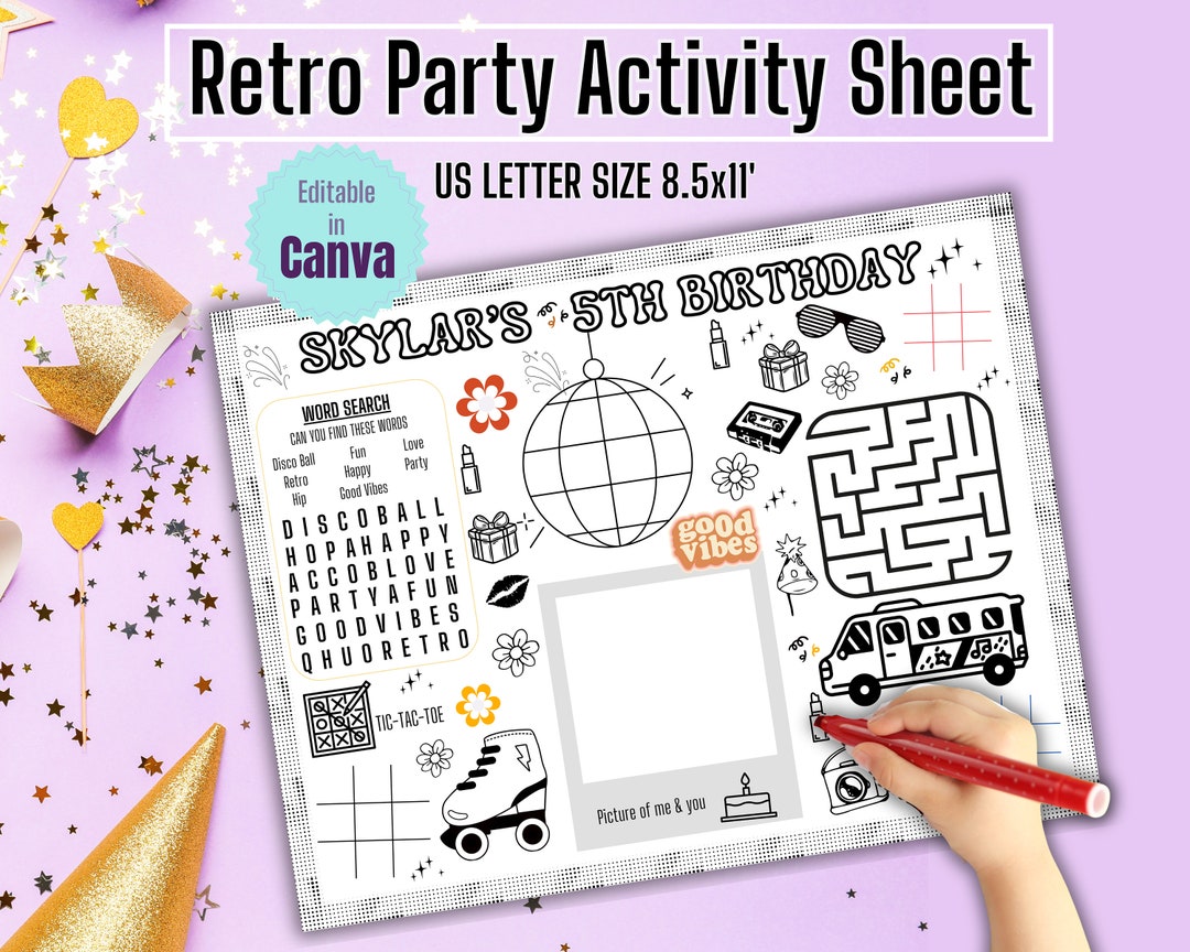Birthday Coloring Page for Kids, Personalized Groovy Party Favor ...