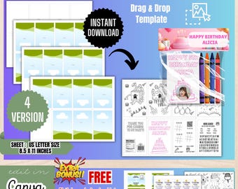 Mini Booklet Template, Printable Coloring Book, DIY Party Favor, Kids Activity Book, Party Favor Coloring Book, Canva Party Template, BT1