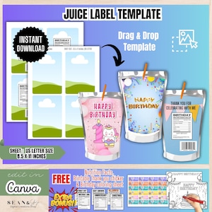 Capri Sun Template, Capri Sun Party Favor, Juice Pouch Label, Birthday Party Favors, Custom Caprisun, Juice Label Template, BT1