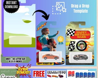 Editable Birthday Toy Car Packaging, Race Car Party Favors, Custom Toy Canva Template, Race Car Birthday Favor, Card Template Car Toy, BT1