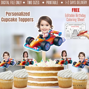 Race Car Face Cupcake Toppers, Custom Face Cupcake Toppers, Racing Birthday, Car Party Theme, Digital Cupcake Toppers, CT