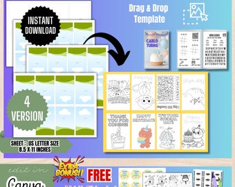 Mini Coloring Booklet Template,Printable Coloring Book,DIY Party Favor,Kids Activity Book,Party Favor Coloring Book,Canva Party Template,BT1