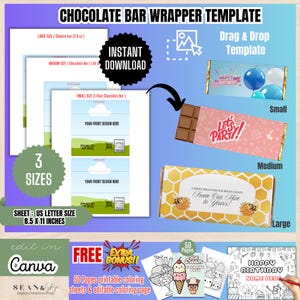 Chocolate Bar Template Bundle,  Chocolate Wrapper Template, Candy Bar Wrapper, Party Favors Template Designs, Chocolate Labels, BT1