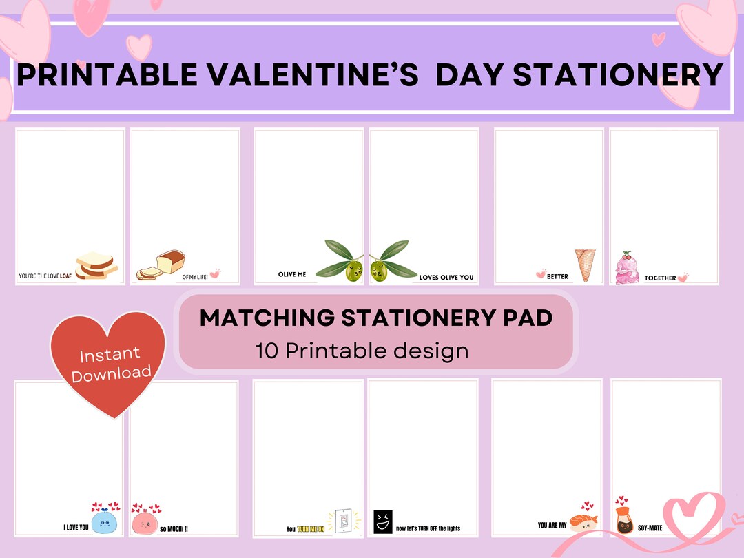 Printable Valentines Stationery Bundle Valentines Day Stationery Set