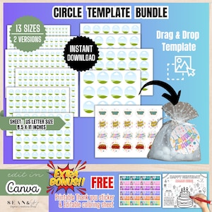 Round Template, Circle Template Bundle, Round Sticker Template Canva, Round Labels Custom, Editable Round Labels Custom, Circle Labels, BT1