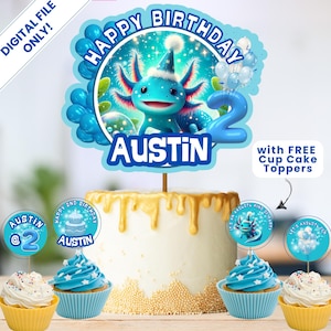Decorazione per torta Axolotl carina, decorazione per torta Axolotl personalizzabile, Axolotl ragazzo blu, decorazione per torta Axolotl stampabile, Axolotl bambino, bomboniere, AX1