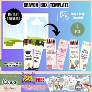 4er-Set Buntstiftbox-Vorlagen, DIY-Gastgeschenke, Buntstifthalter, Buntstift-Geburtstagsparty, Gastgeschenke zum Schulanfang, Geburtstagsparty mit Buntstift-Motto, CB