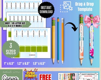 Pencil Cover Template, Editable Pencil Sleeve for Party Favors, Pencil Label Template, Pencil Wrap, Birthday Favor Label, BT1