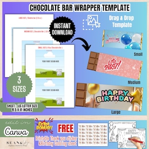 Chocolate Bar Template Bundle,  Chocolate Wrapper Template, Candy Bar Wrapper, Party Favors Template Designs, Chocolate Labels, BT1