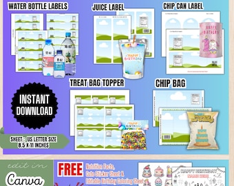 Bundle Party Favor Templates, Chip Bag Template, Water Bottle Labels, Capri Sun Template, Treat Bag Stickers, Printable Template, BT1
