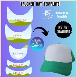 Trucker-Hutvorlage, Hutkrempe Vorlage, Trucker-Hutkrempe Vorlage, Cap Brim Vorlage, Canva Cap Vorlage, Trucker-Hutdesigns, BT1