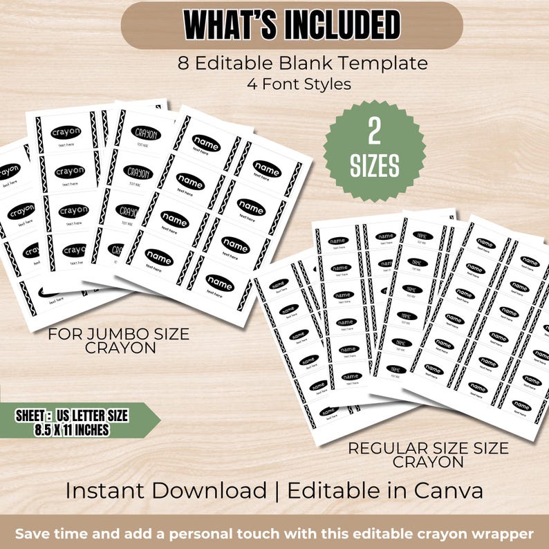 Editable Crayon Wrapper Template, School Supplies Label, Back to School ...