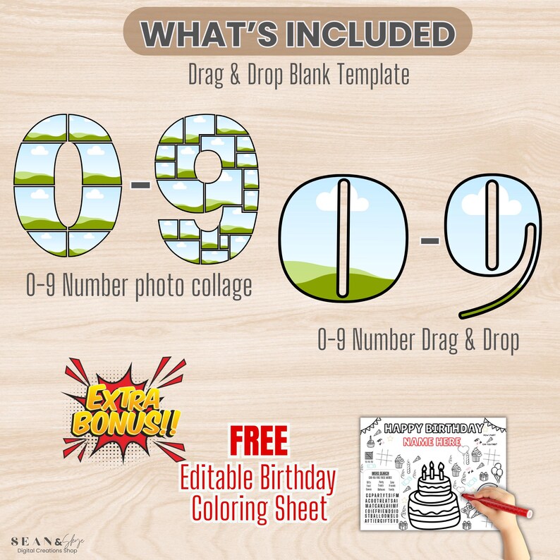 Drop Number Color Number Photo Collage Template, Drag & Drop Canva (digital Download) - Etsy