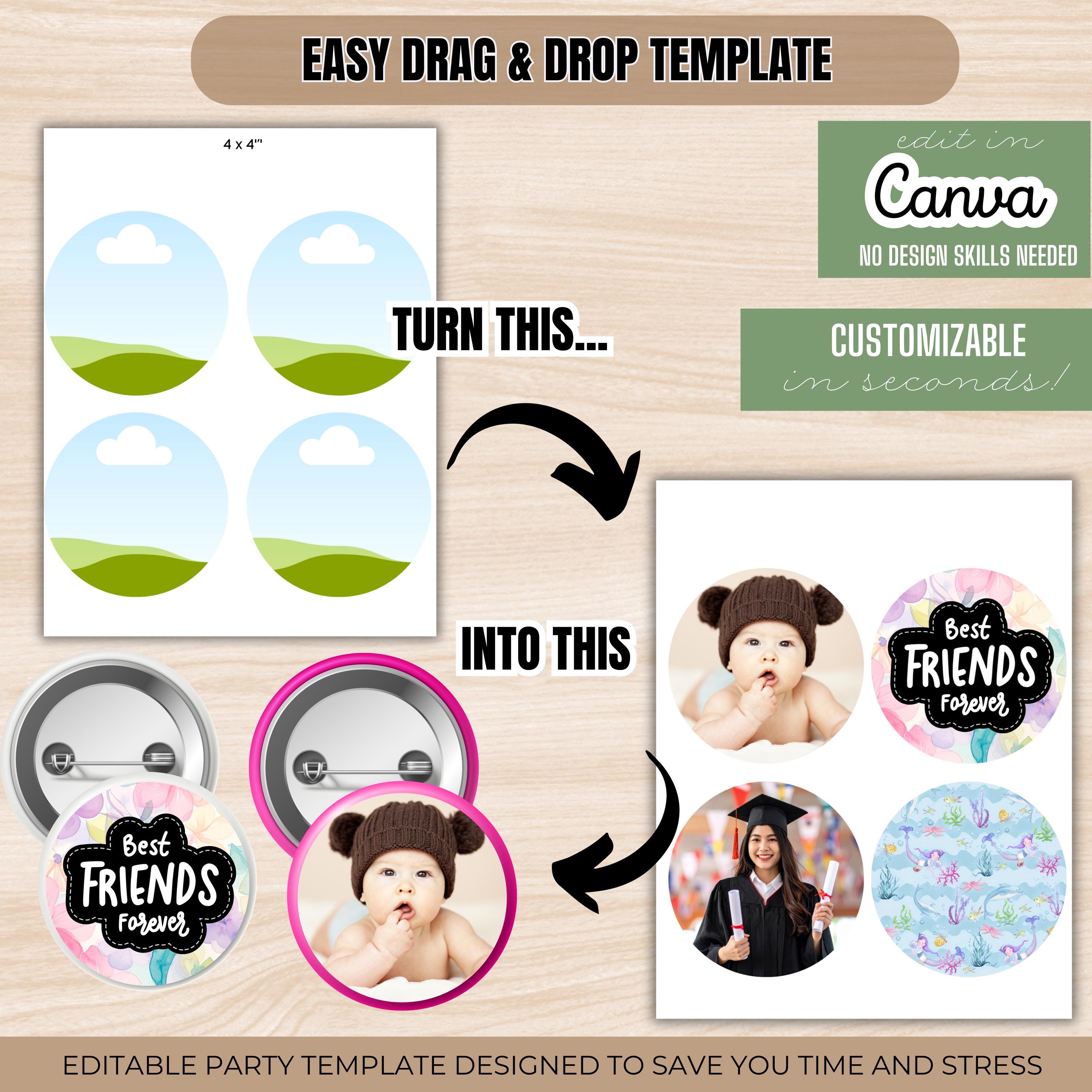 Editable Button Pin Template Bundle, Badge Template, Canva Button ...