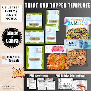 Lot de modèles de décorations de sac, modèle de sac de cadeaux, étiquettes de cadeaux personnalisées, autocollants pour sacs de cadeaux, décoration de sac imprimable, BT1