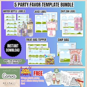 Plantillas para regalos de fiesta, plantilla para bolsas de papas fritas, etiquetas para botellas de agua, plantilla Capri Sun, pegatinas para bolsas de dulces, plantilla imprimible, BT1