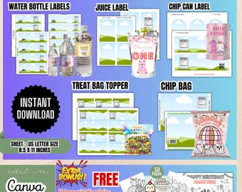 Bundle Party Favor Templates, Chip Bag Template, Water Bottle Labels, Capri Sun Template, Treat Bag Stickers, Printable Template, BT1