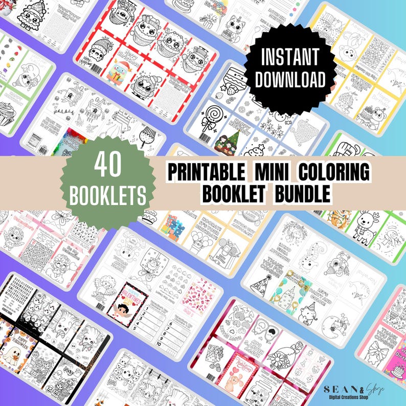 Kids Activity Page, Printable Mini Coloring Booklet Bundle, Kids ...