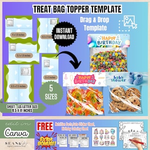 Treat Bag Toppers Template Bundle,Party Favor Bag Template,Custom Party Favor Labels,Treat Bag Stickers,Printable Bag Topper, BT1